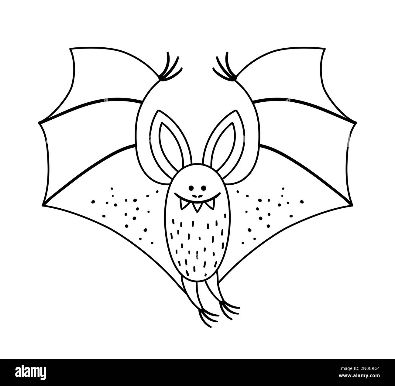 Chauve-souris noire et blanche à motif vectoriel avec ailes étalées. Icône caractère Halloween. Automne tous les saints réveillon illustration avec l'animal volant. Samhain Party colo Illustration de Vecteur
