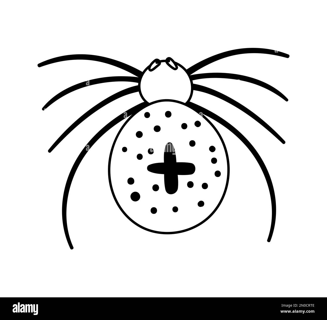 Araignée noire et blanche vectorielle avec croix dans le dos. Icône caractère Halloween. Mignon automne tous les saints réveillon illustration avec l'insecte effrayant. Fête de Samhain c Illustration de Vecteur