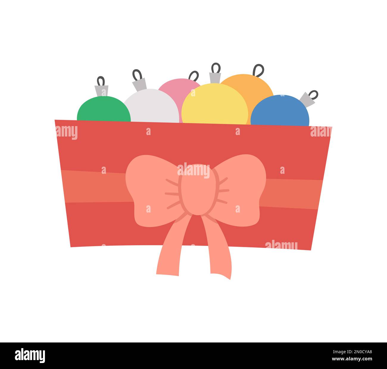 Boîte vectorielle avec boules de Noël isolées sur fond blanc. Jolie illustration amusante du symbole du nouvel an. Décorations plates pour arbres de Noël. Illustration de Vecteur