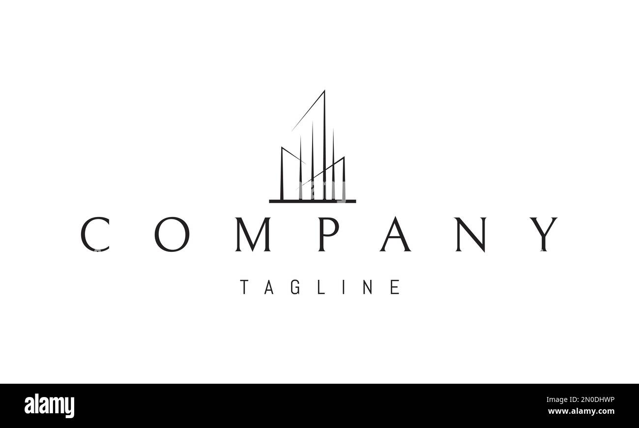 Logo vectoriel sur lequel une image abstraite de la silhouette de trois gratte-ciel modernes. Illustration de Vecteur