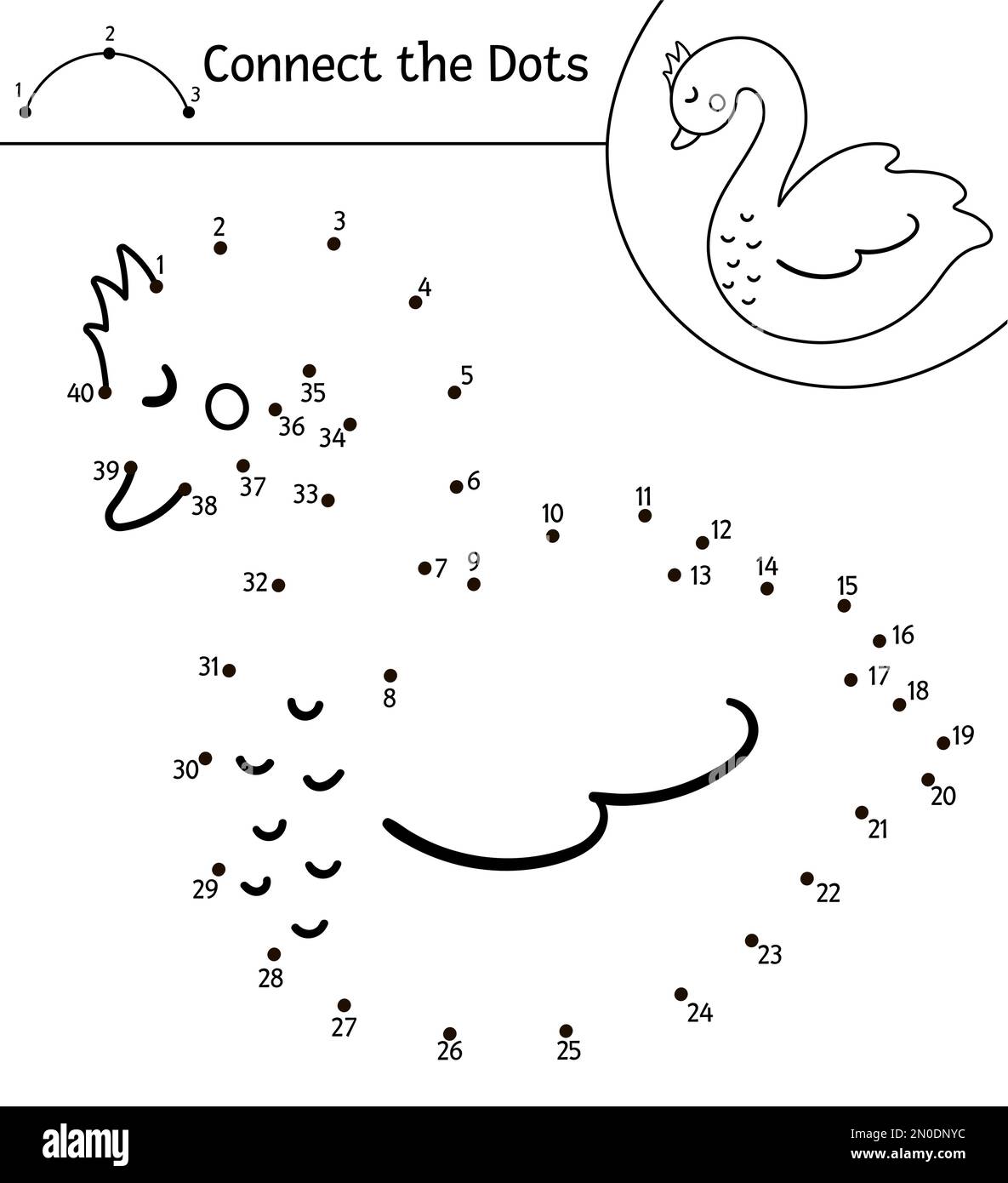 Vecteur Saint Valentin activité point à point et couleur avec un joli cygne. Vacances connecter le jeu de points pour les enfants avec oiseau romantique. Coloriage amusant Illustration de Vecteur