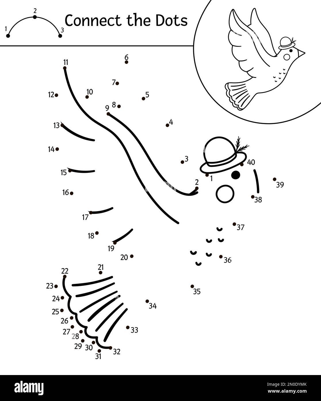 Vector Saint Valentin activité point à point et couleur avec colombe mignonne. Vacances connecter le jeu de points pour les enfants avec oiseau romantique. Coloriage amusant Illustration de Vecteur