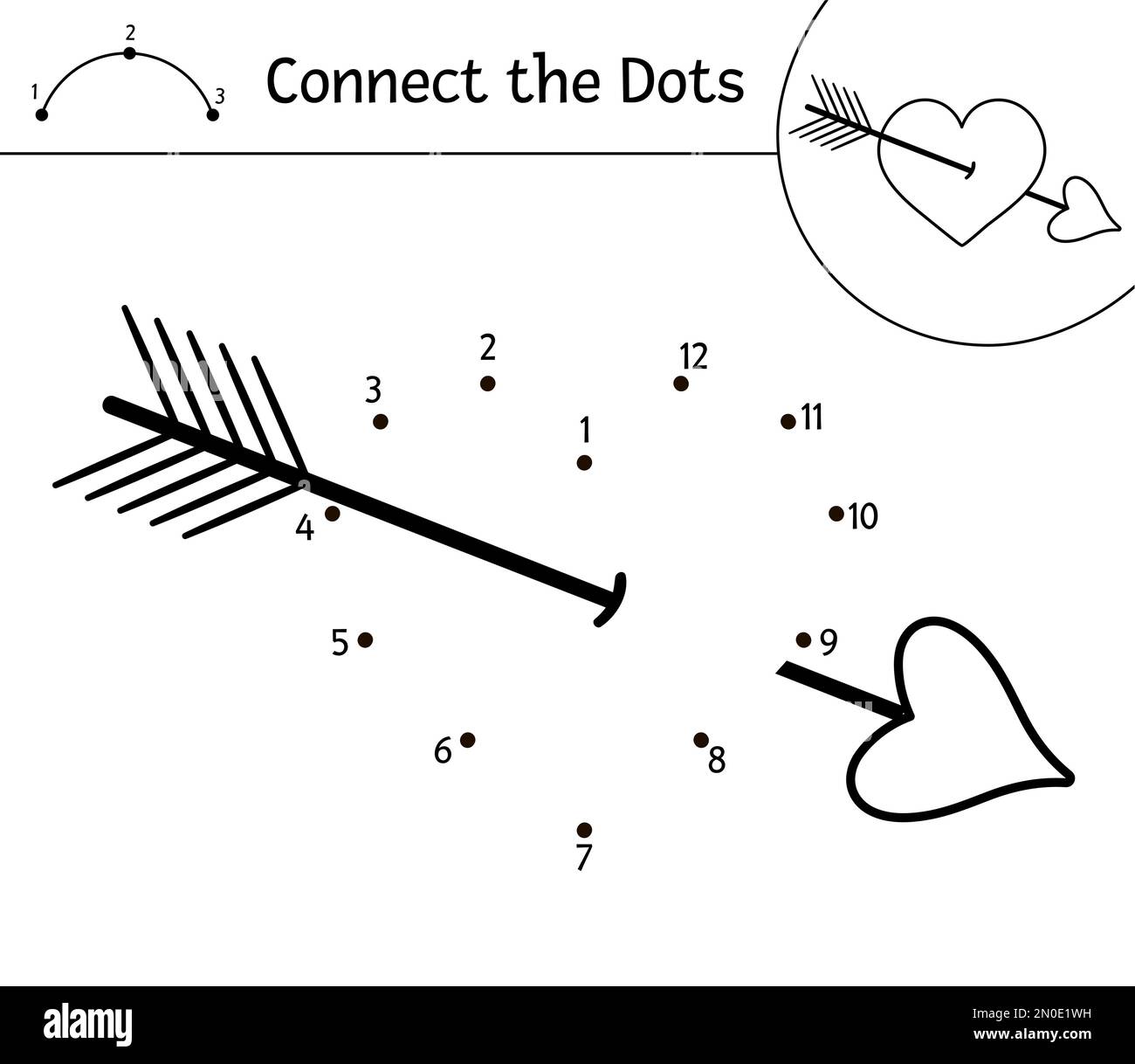 Vecteur Saint Valentin activité point à point et couleur avec coeur mignon avec flèche. Holiday Connect le jeu de points pour les enfants avec le thème de l'amour. Drôle Illustration de Vecteur