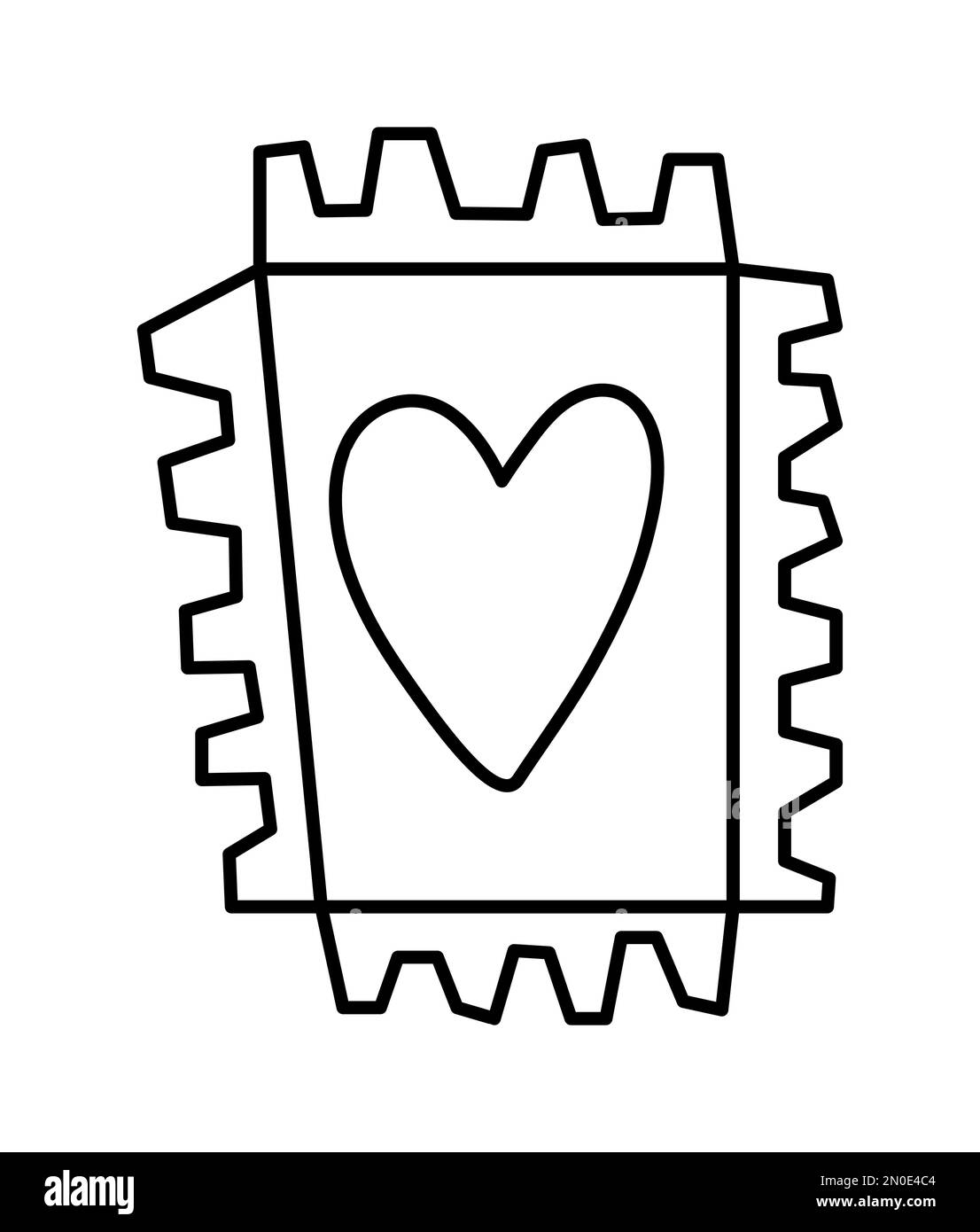 Timbre-poste noir et blanc vectoriel avec coeur. Symbole de la Saint-Valentin. Élément de poste drôle avec l'amour concept isolé sur fond blanc. Lecture Illustration de Vecteur
