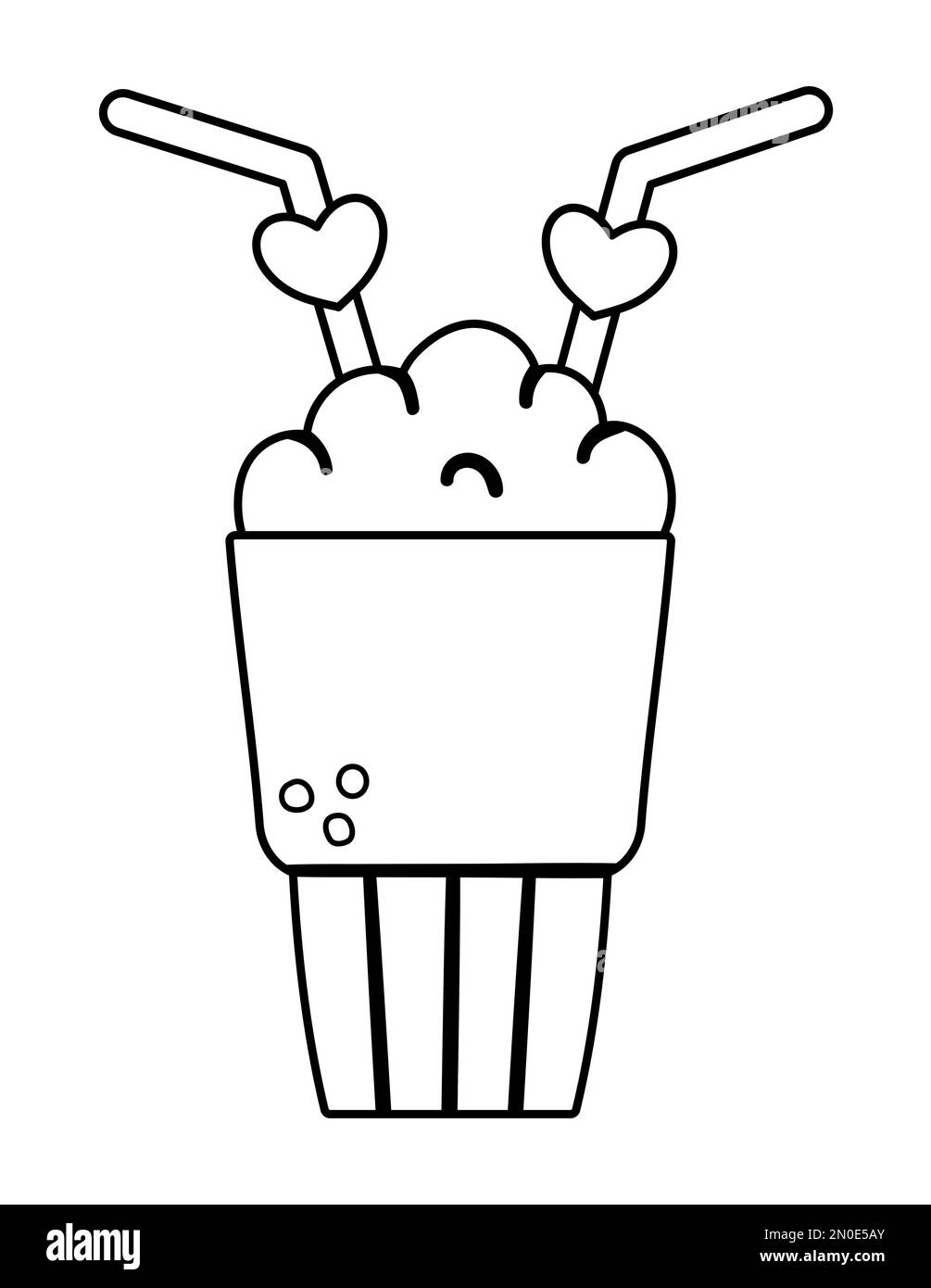 Milk shake noir et blanc vectoriel en verre bleu avec pailles. Jolie boisson isolée sur fond blanc. Icône ludique de la ligne des fêtes de Saint-Valentin Illustration de Vecteur