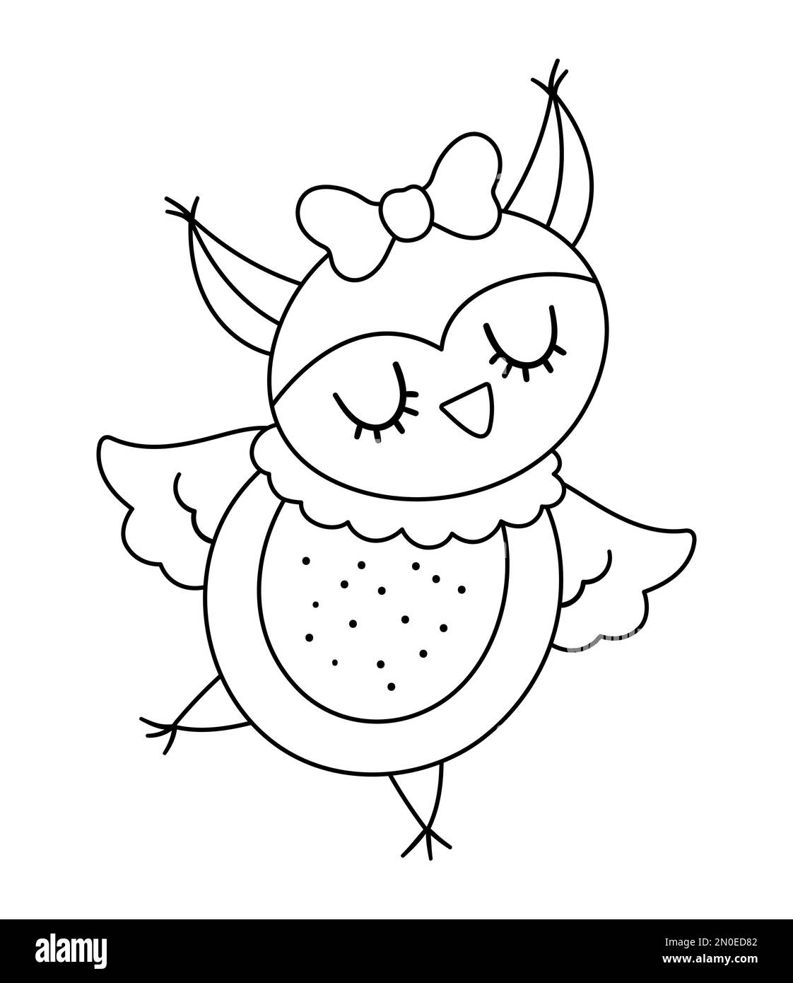 Vecteur mignon noir et blanc hibou fille. Illustration d'oiseaux de bois dansants. Romantique animal de forêt isolé sur fond blanc. Drôle de Saint Valentin l Illustration de Vecteur