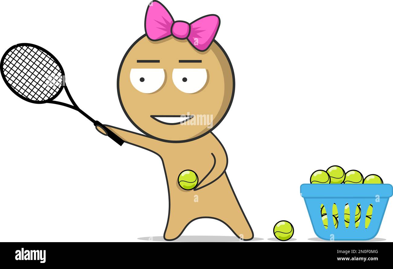 Fille avec une raquette de tennis dans ses mains joue au tennis Illustration de Vecteur