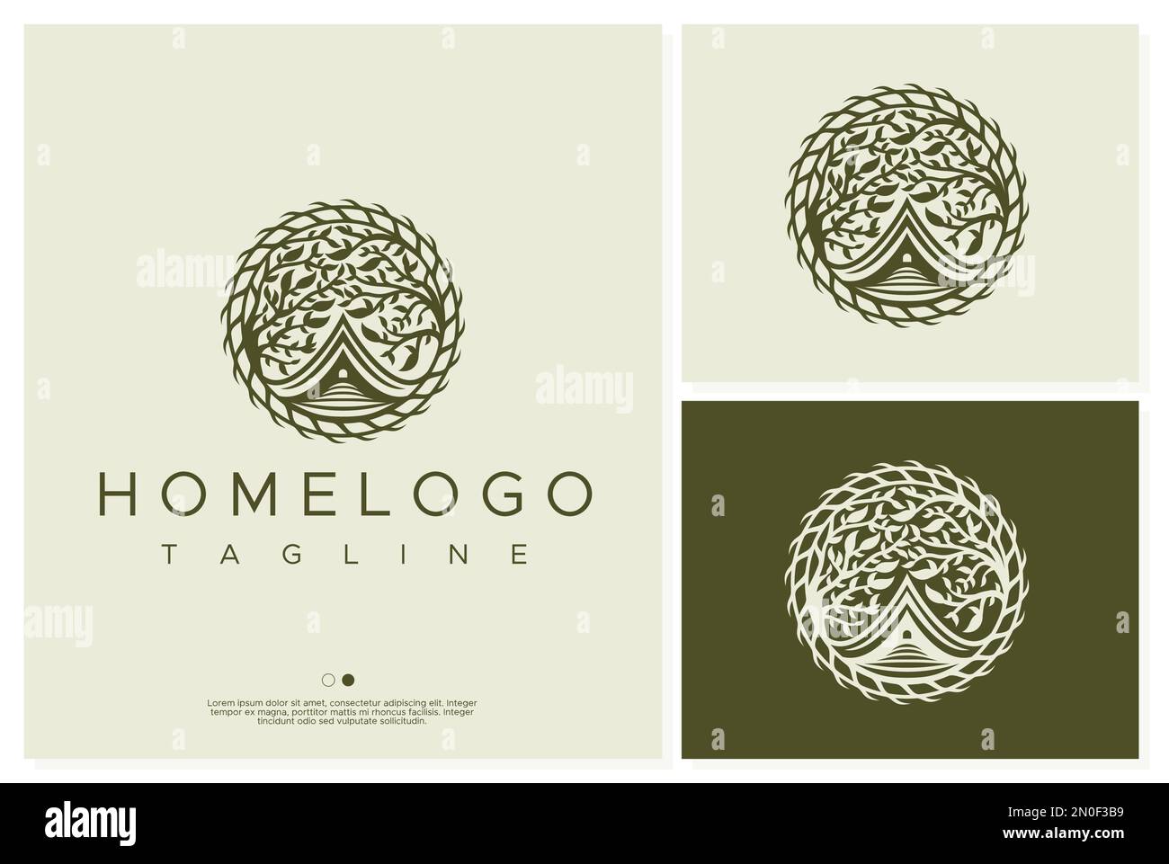 Motif vintage représentant le logo de la maison de l'arbre. Vecteur modèle logo maison verte. Illustration de Vecteur