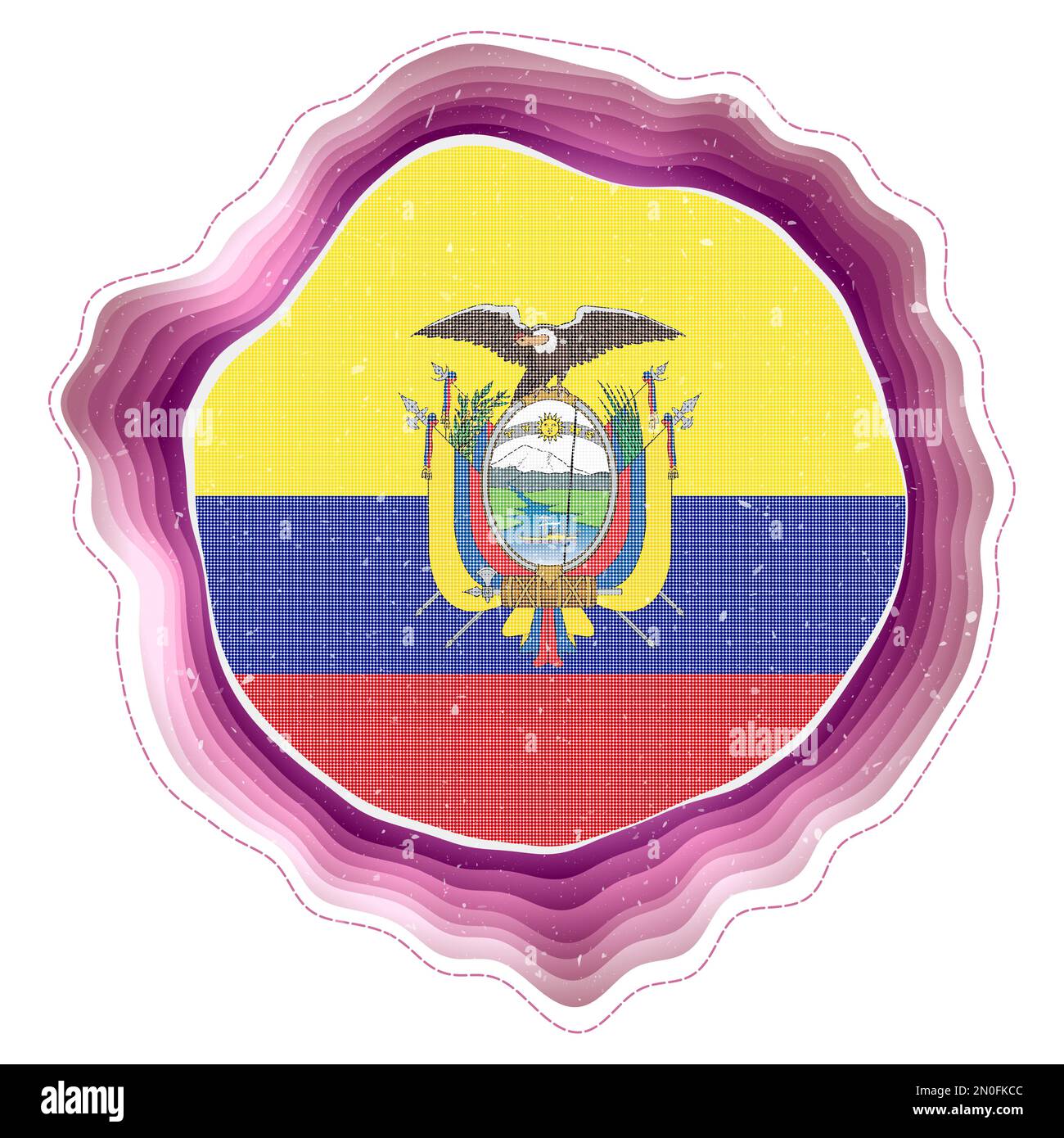 Drapeau équatorien dans le cadre. Badge du pays. Signe circulaire superposé autour du drapeau de l'Équateur. Illustration vectorielle attrayante. Illustration de Vecteur