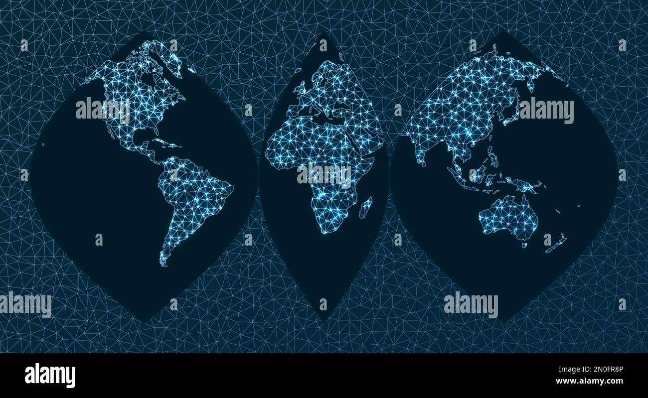 Illustration du réseau global. Projection sinusoïdale interrompue. Réseau mondial. Carte des connexions modernes. Illustration vectorielle. Illustration de Vecteur