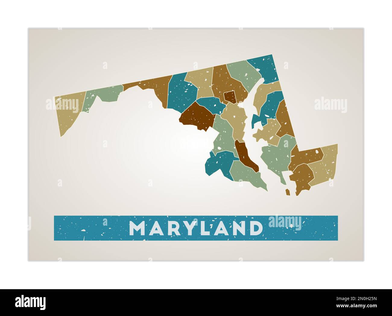 Carte du Maryland. Affiche d'état DES ÉTATS-UNIS avec les régions. Texture grunge ancienne. Forme du Maryland avec le nom de l'état américain. Illustration vectorielle puissante. Illustration de Vecteur