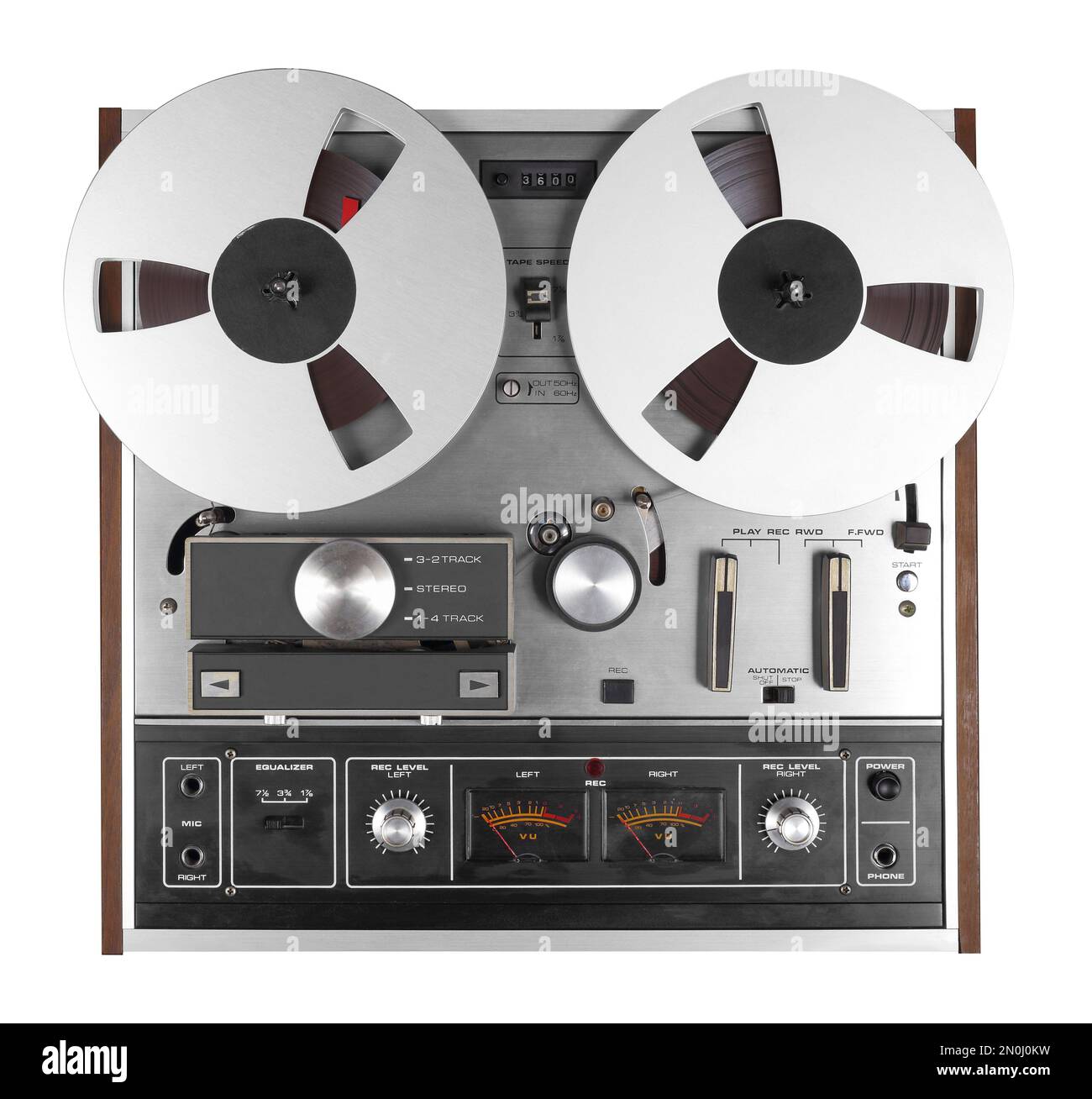 Musique et son vintage - Retro bobine à bobine cassettes enregistreur isolé arrière-plan blanc. Banque D'Images