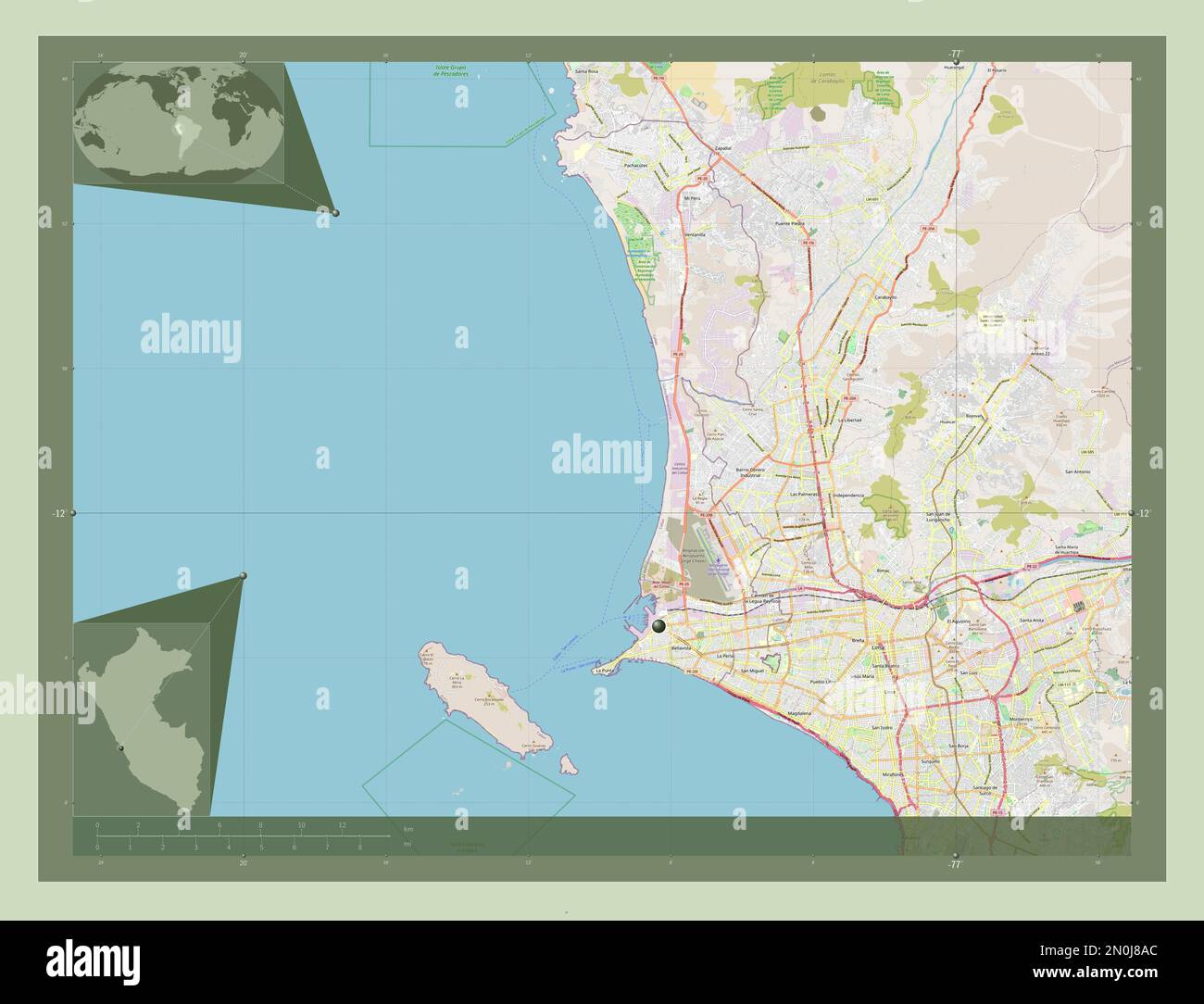 Callao, province du Pérou. Ouvrez la carte des rues. Cartes d'emplacement auxiliaire d'angle Banque D'Images