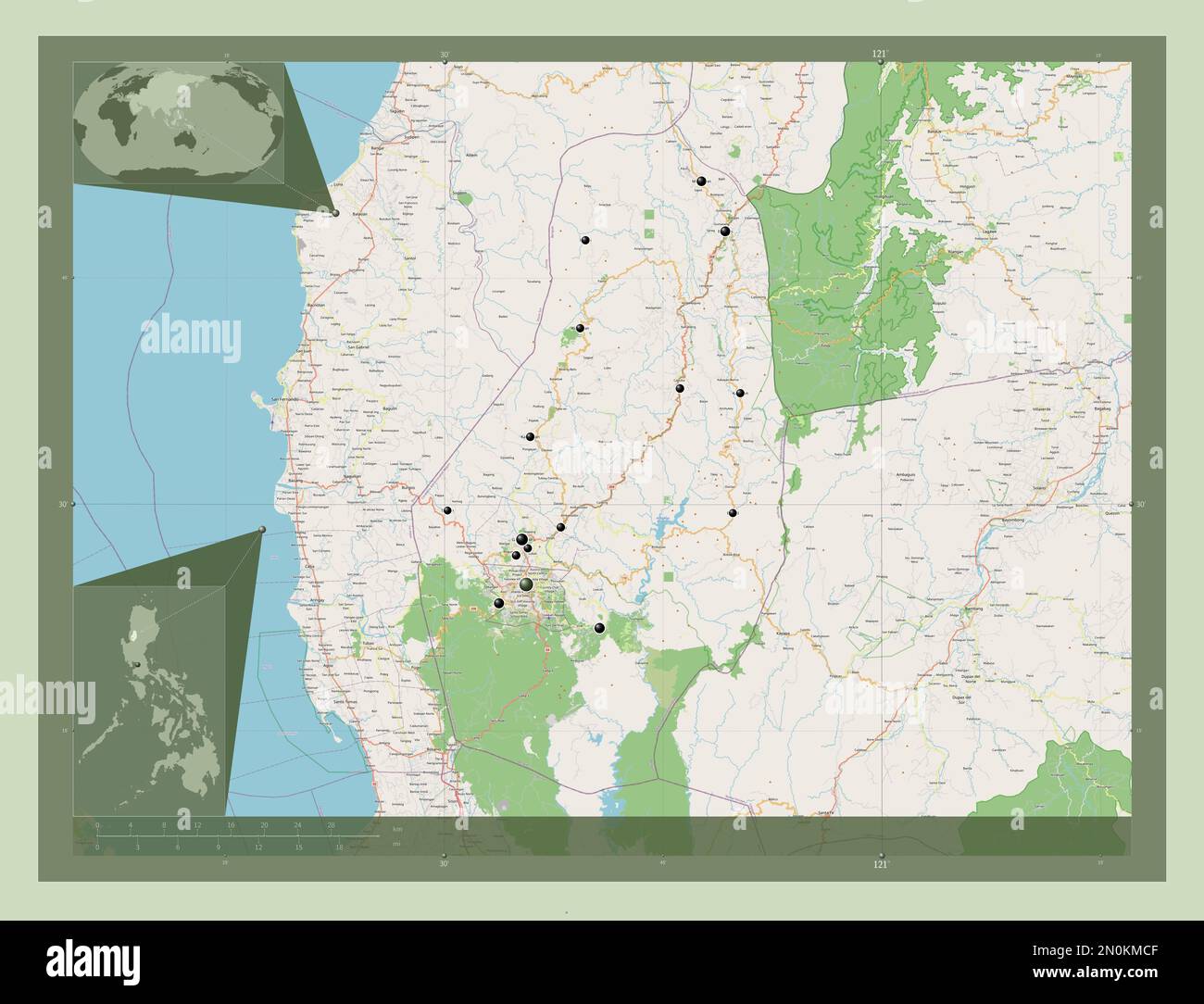 Benguet, province des Philippines. Ouvrez la carte des rues. Lieux des principales villes de la région. Cartes d'emplacement auxiliaire d'angle Banque D'Images