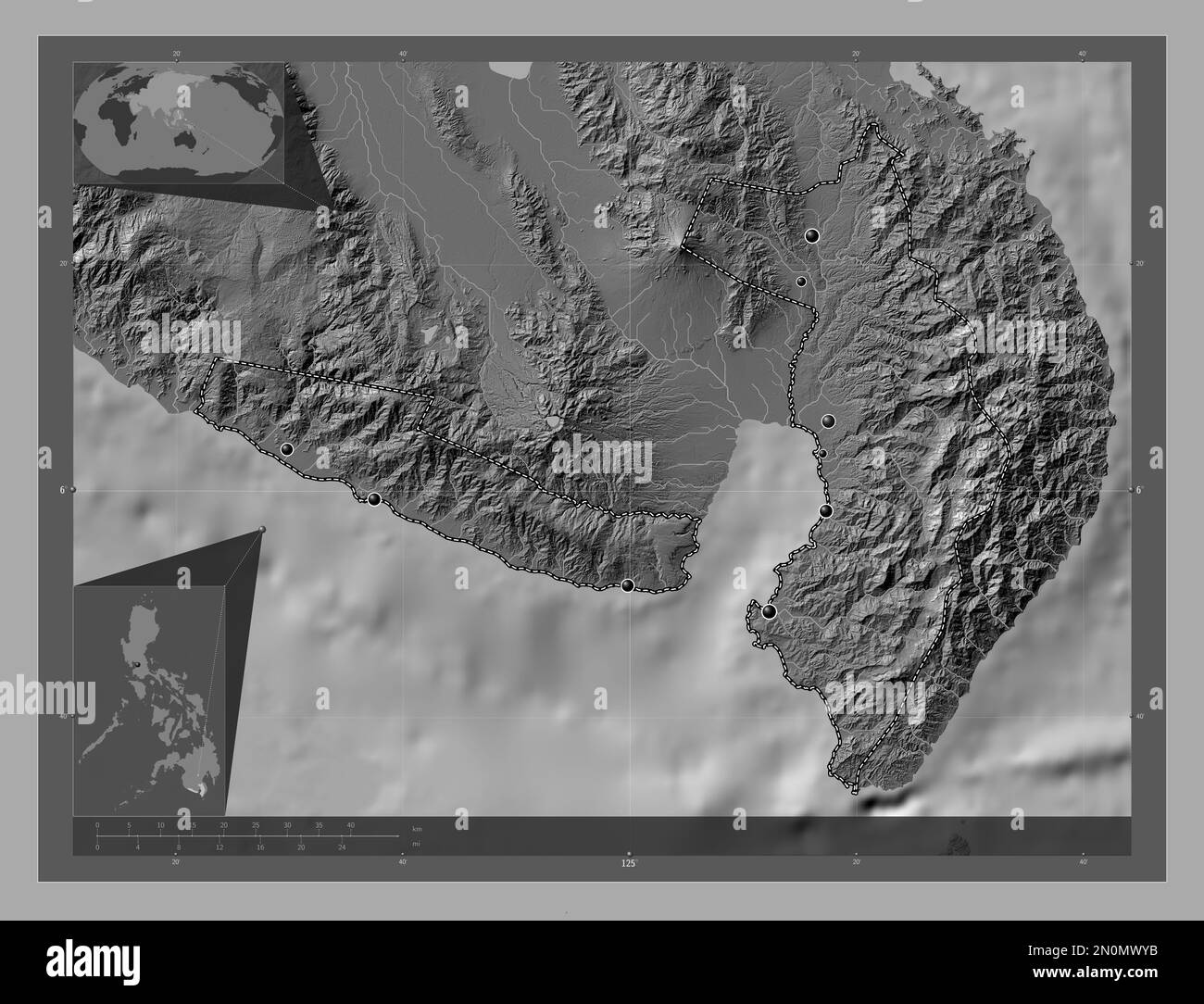 Sarangani, province des Philippines. Carte d'altitude à deux niveaux