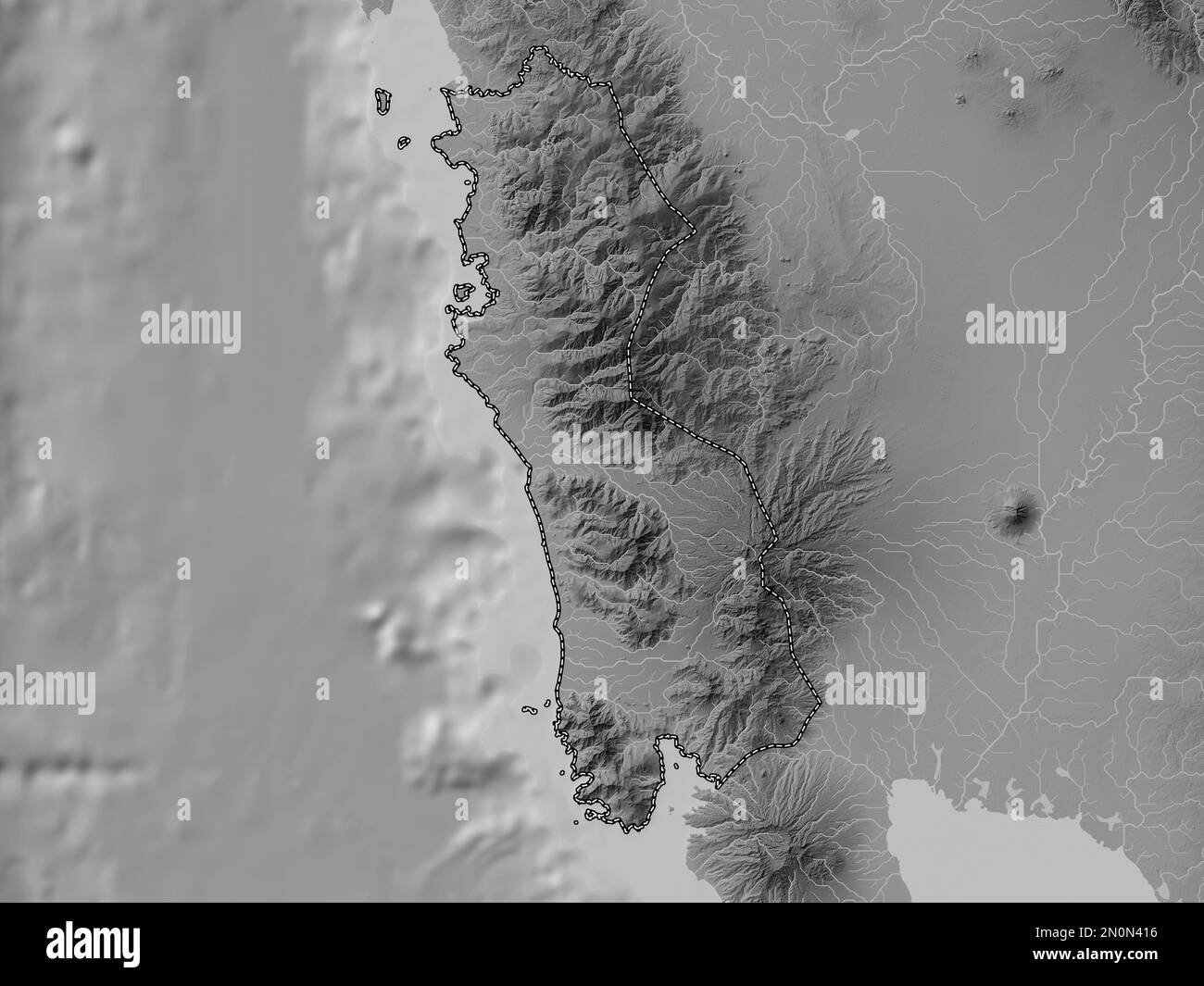 Zambales, province des Philippines. Carte d'altitude en niveaux de gris avec lacs et rivières Banque D'Images