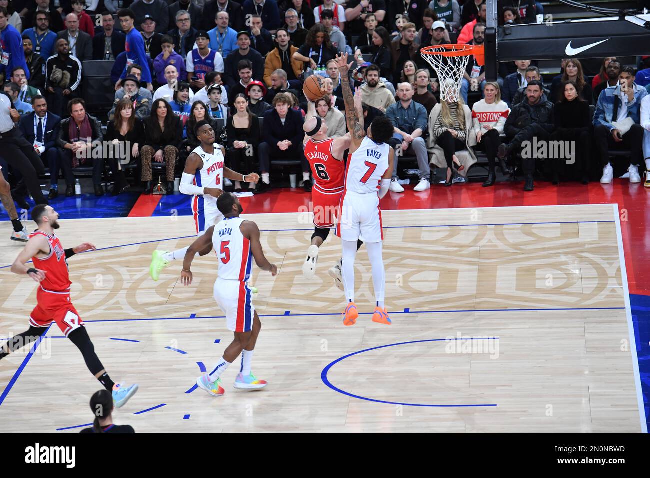 Match 2023 de la NBA Paris entre les pistons de Detroit et les taureaux de Chicago à l'arène AccorHotels sur 19 janvier 2023 à Paris, France Banque D'Images