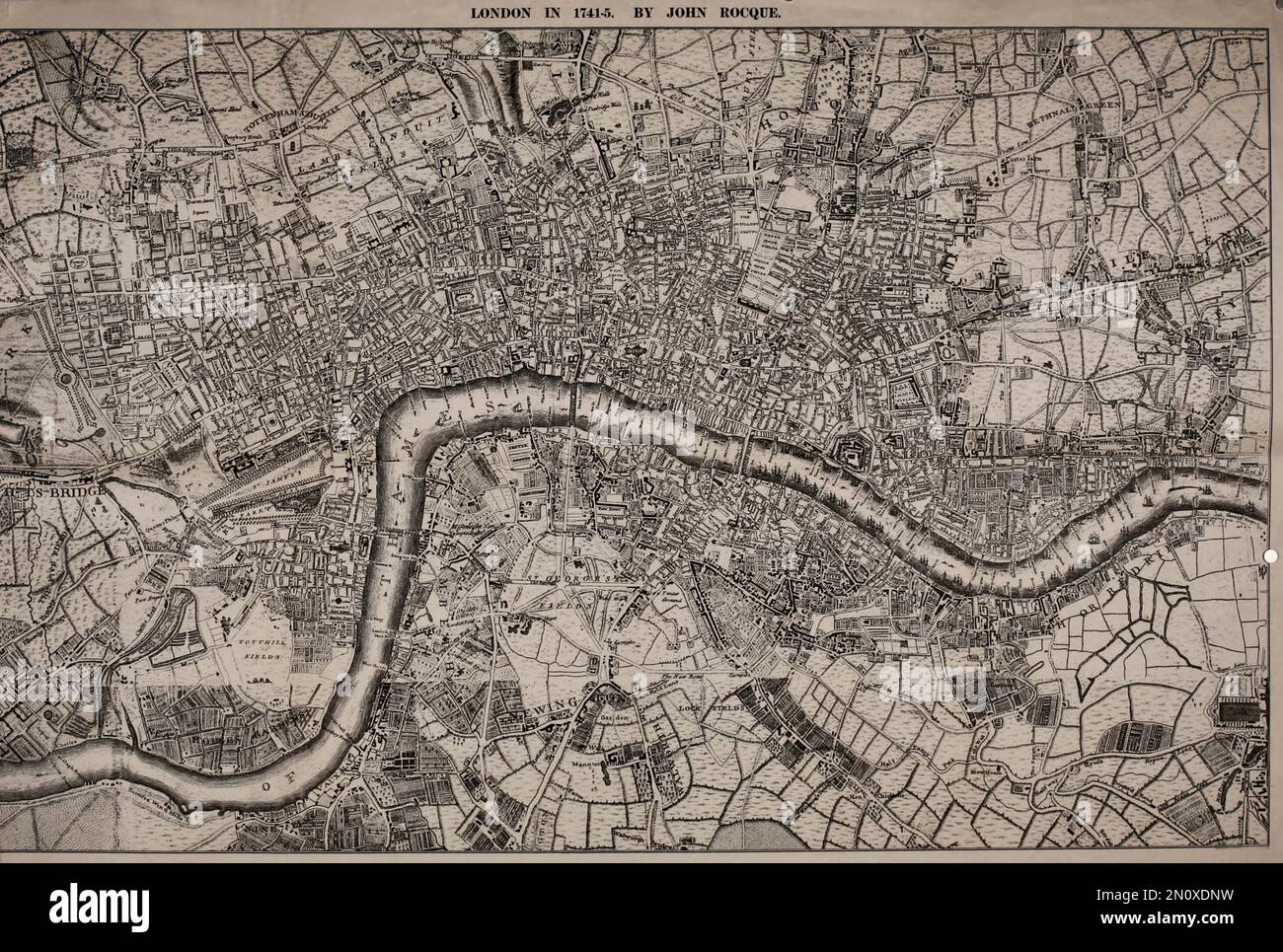 Carte de Londres en 1741-1745 par John Rocque Banque D'Images