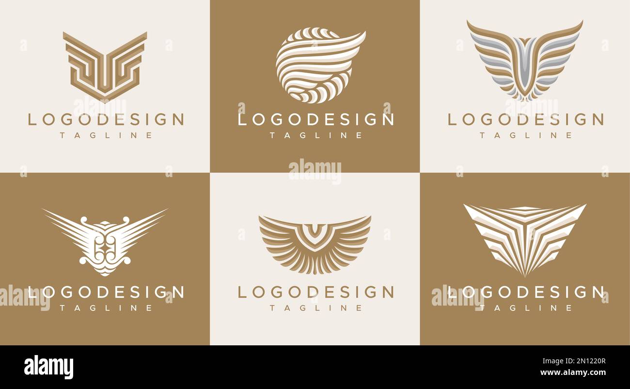 Ensemble de modèles de design de luxe minimaliste avec logo ailes. Vecteur de marquage du logo Gold WiNG Illustration de Vecteur