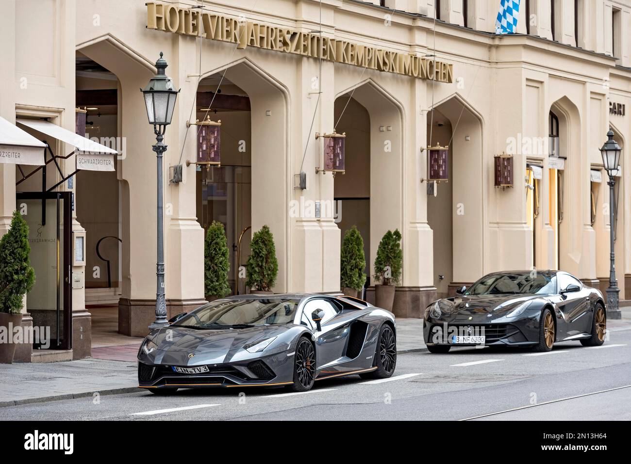 Lamborghini car parked outside Louis Vuitton shop in Stoleshnikov