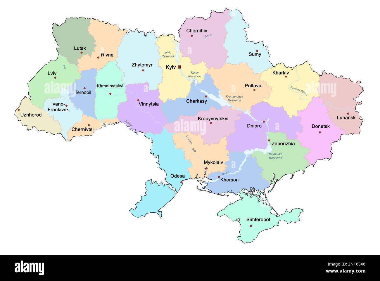 Carte politique du pays démontrant l'annexion de la Crimée et le conflit de guerre dans l'est de l'Ukraine sur fond blanc, illustration Banque D'Images