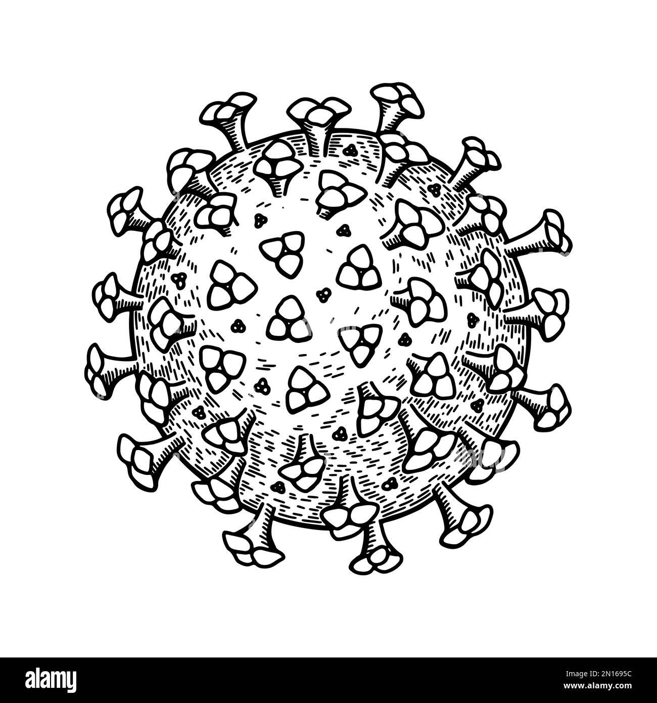 Coronavirus isolé sur fond blanc. Illustration vectorielle scientifique détaillée et réaliste, dessinée à la main, en style d'esquisse Illustration de Vecteur