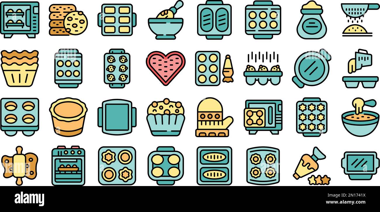 Les icônes de la pâtisserie définissent le vecteur de contour. Silicium moulé. Cuisson au four ligne de couleur sur blanc isolé Illustration de Vecteur