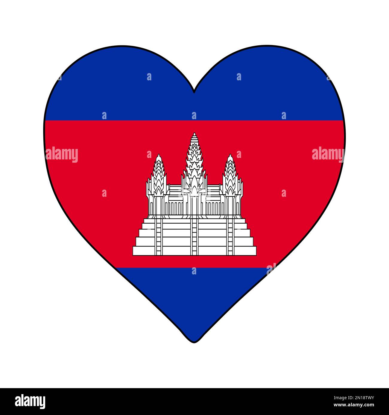 Drapeau de la forme du coeur du Cambodge. J'aime le Cambodge. Visitez le Cambodge. ANASE. Asie. Conception graphique d'illustration vectorielle. Illustration de Vecteur