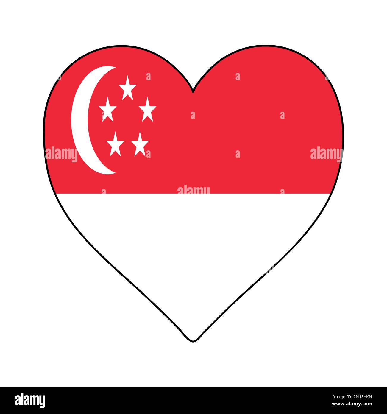 Drapeau Singapour en forme de coeur. J'adore Singapour. Visitez Singapour. ANASE. Asie. Conception graphique d'illustration vectorielle. Illustration de Vecteur