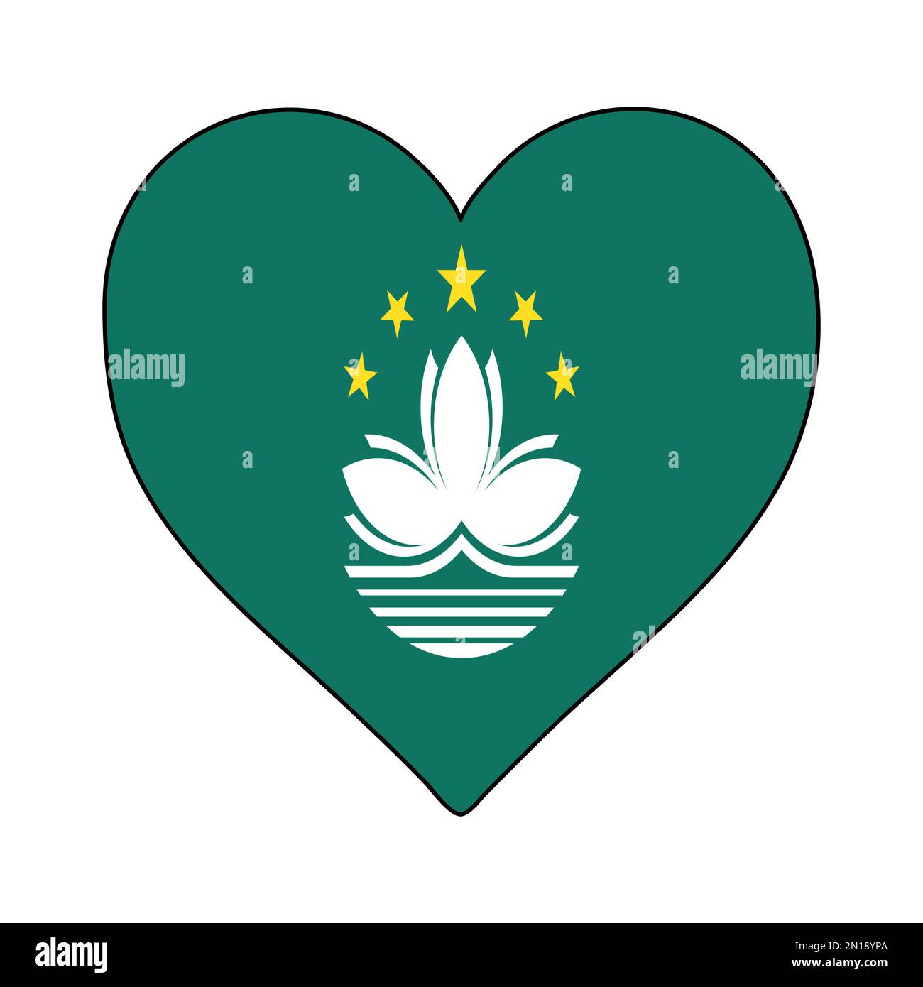 Drapeau de forme de coeur de Macao. J'aime Macao. Visitez Macao. Chine. Asie. Conception graphique d'illustration vectorielle. Illustration de Vecteur