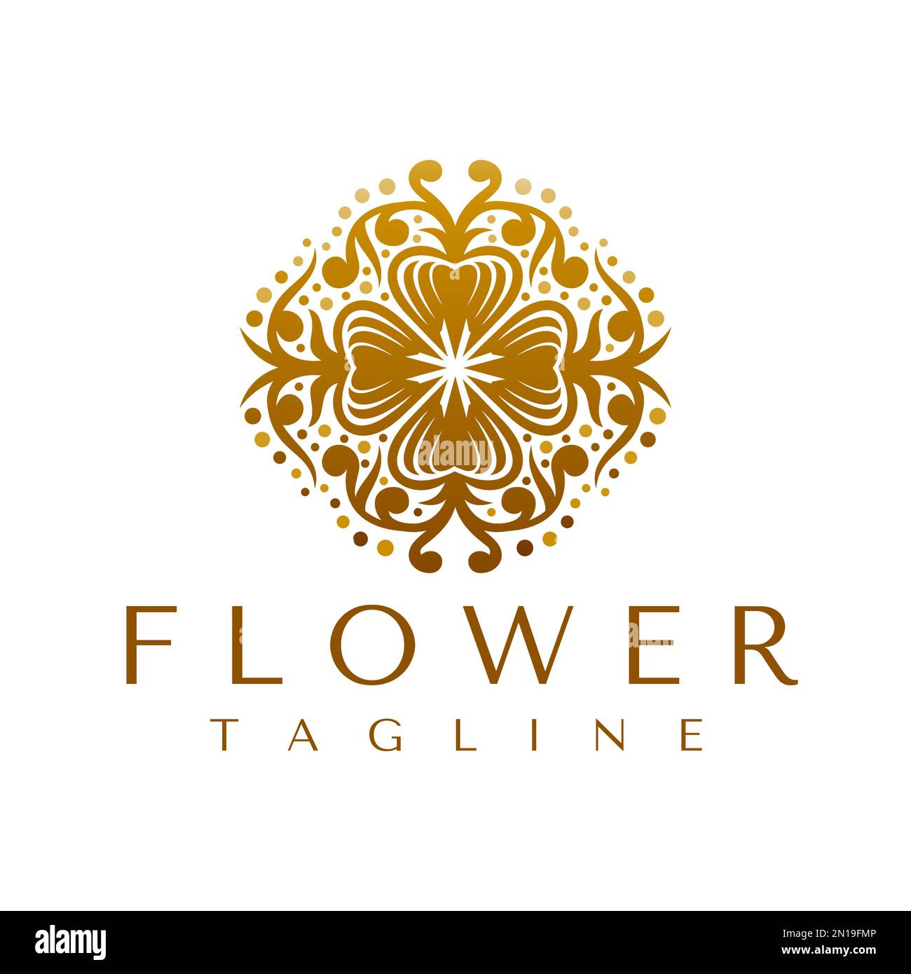 Motif floral doré de luxe vectoriel. Élégant logo fleuri décoratif. Illustration de Vecteur
