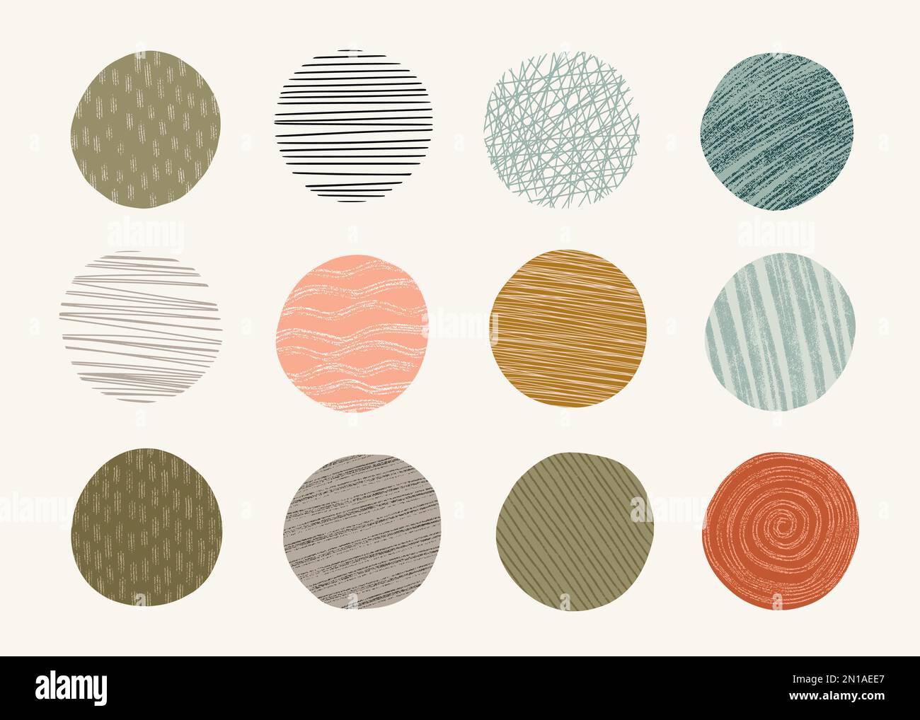 Jeu de cercles fantaisie. Motif de coodle dessiné à la main et éléments texturés. Illustration de Vecteur