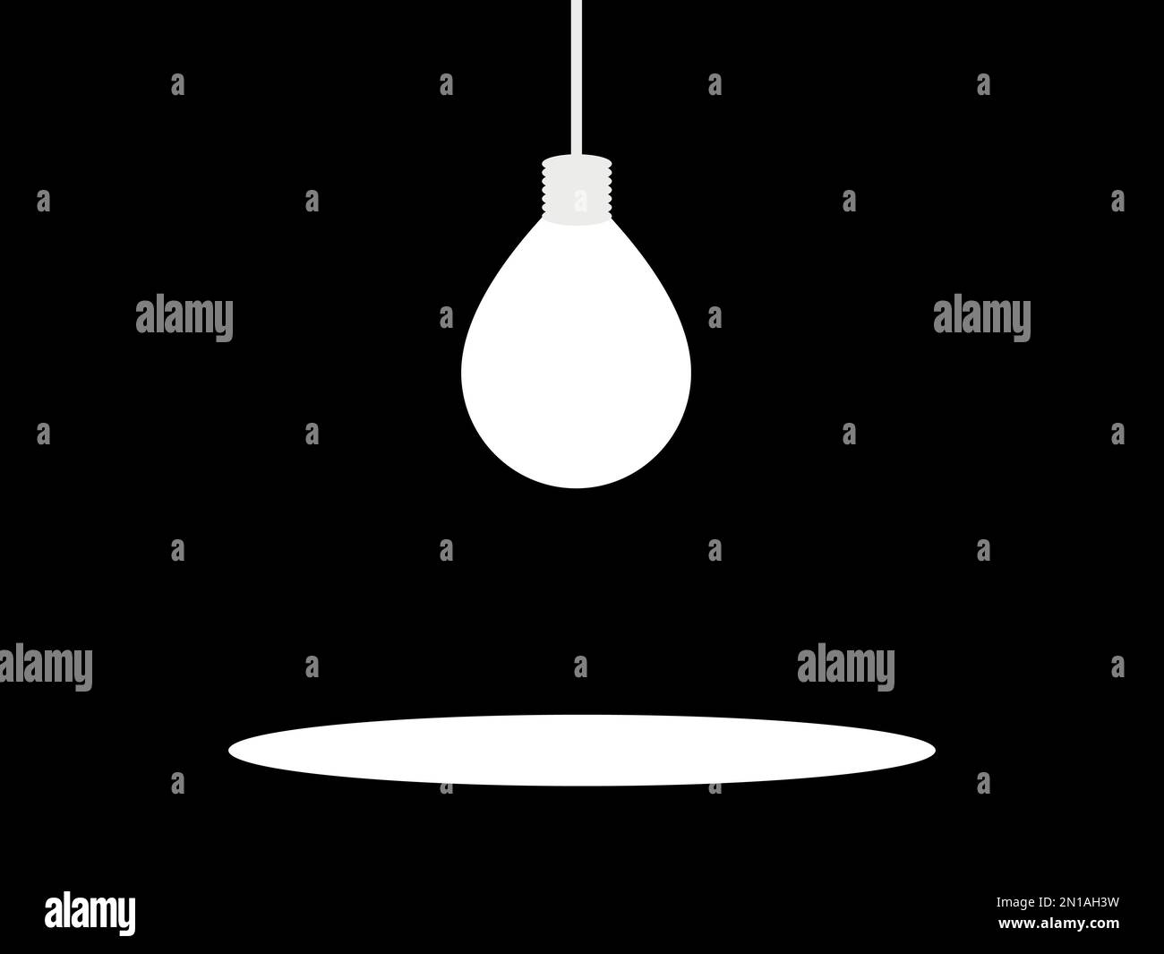 Contour blanc d'une ampoule sur fond noir. L'ampoule est suspendue de haut en bas. Lampe à incandescence. Design pour bannières, affiches et promotions Illustration de Vecteur