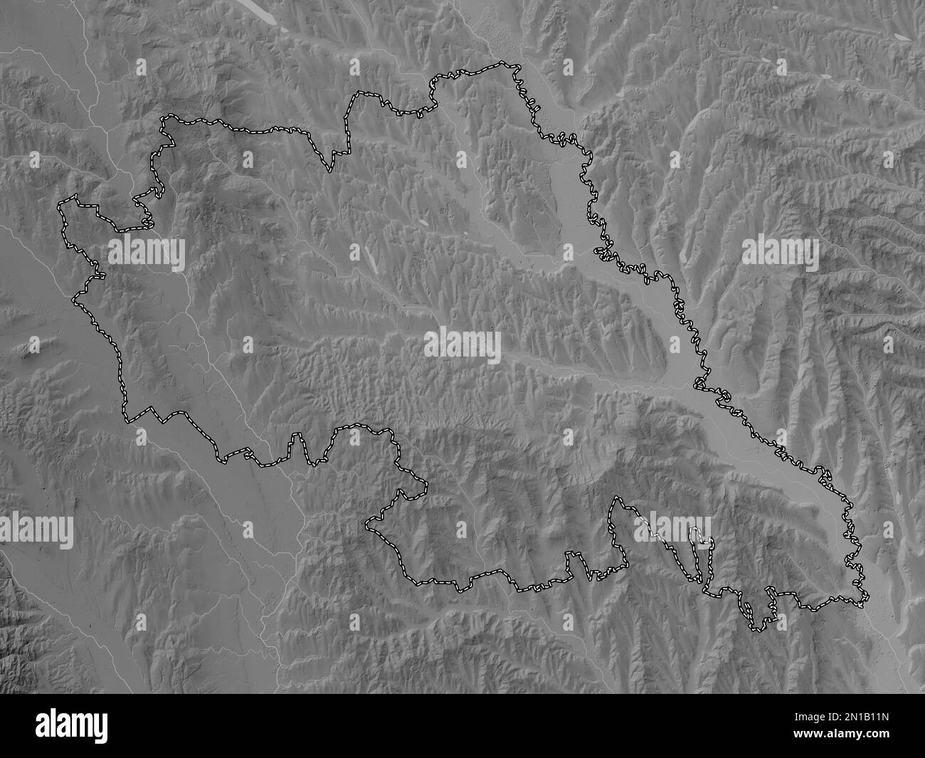 Iasi, comté de Roumanie. Carte d'altitude en niveaux de gris avec lacs et rivières Banque D'Images