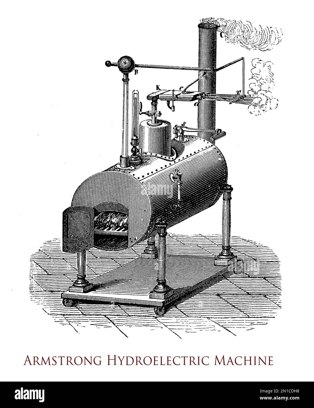 Armstrong Hydroelectric machine générateur d'électricité statique avec un appareil d'évaporation produisant des étincelles Banque D'Images