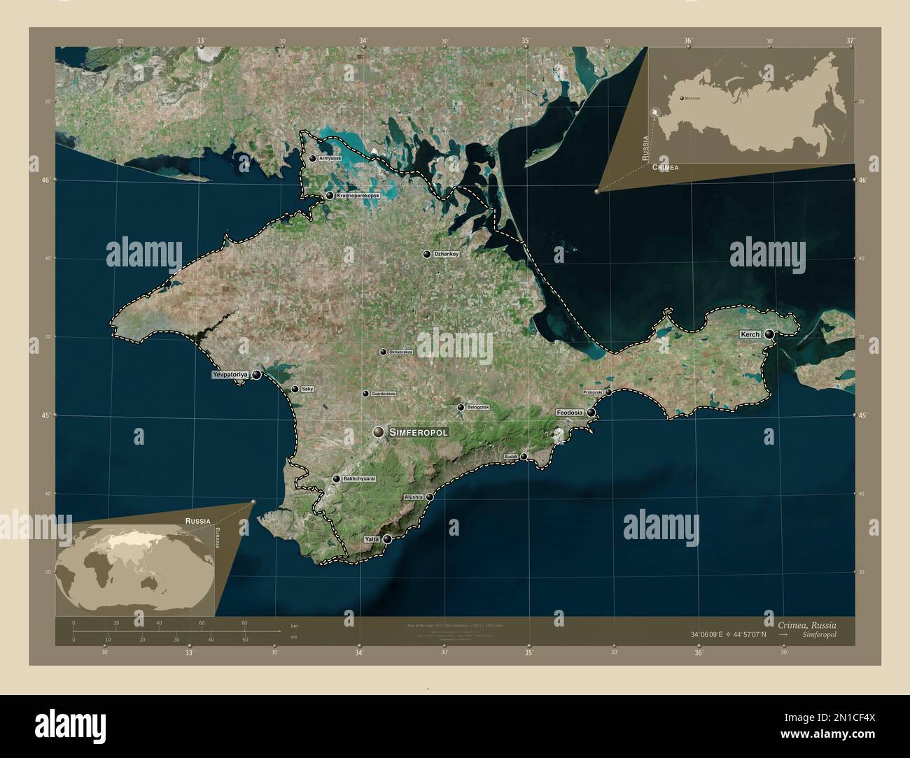 Crimée, République autonome de Russie. Carte satellite haute résolution ...
