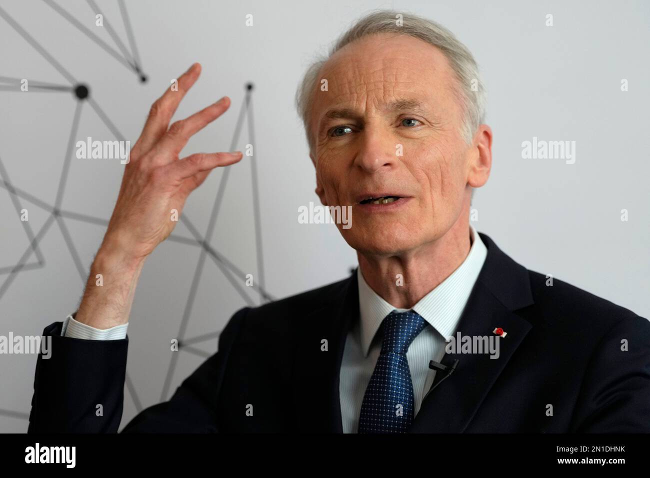 Jean-Dominique Senard, Chairman of the Board of Directors at Renault Group  speaks during an interview with The Associated Press after a Renault Nissan  Mitsubishi press conference in London, Monday, Feb. 6, 2023.
