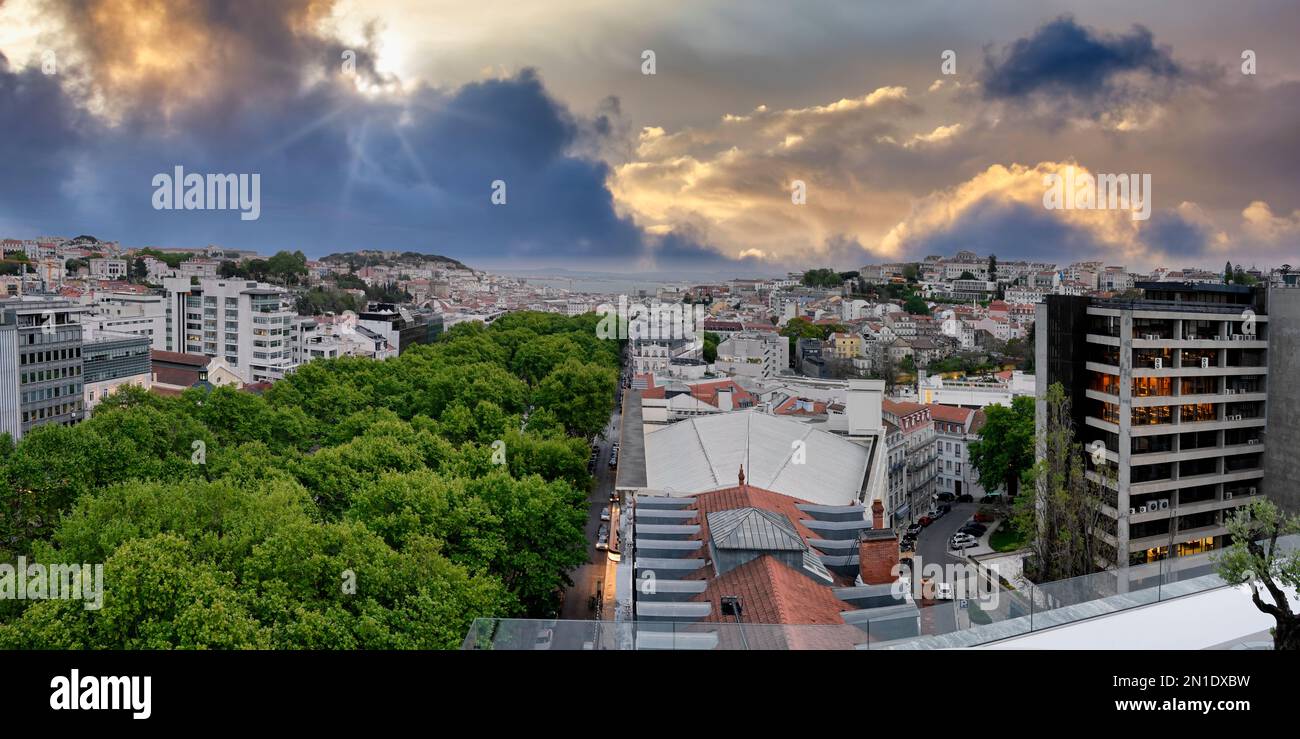 Vue aérienne de l'avenue Liberdade, Lisbonne, Portugal, Europe Banque D'Images
