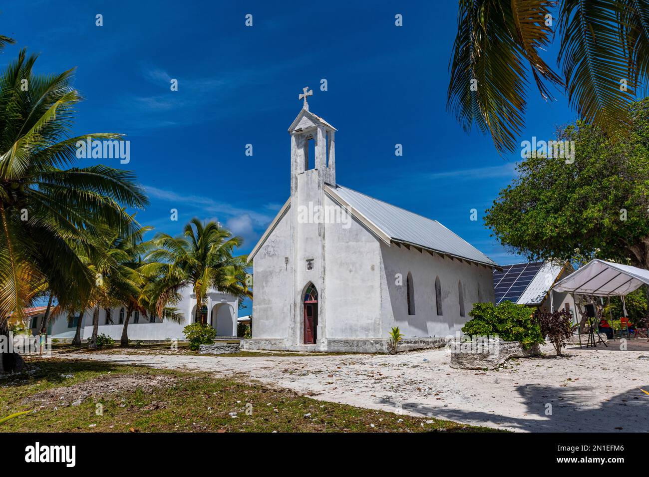 Ancienne église chrétienne, Amaru, Iles Tuamotu, Polynésie française, Pacifique Sud, Pacifique Banque D'Images