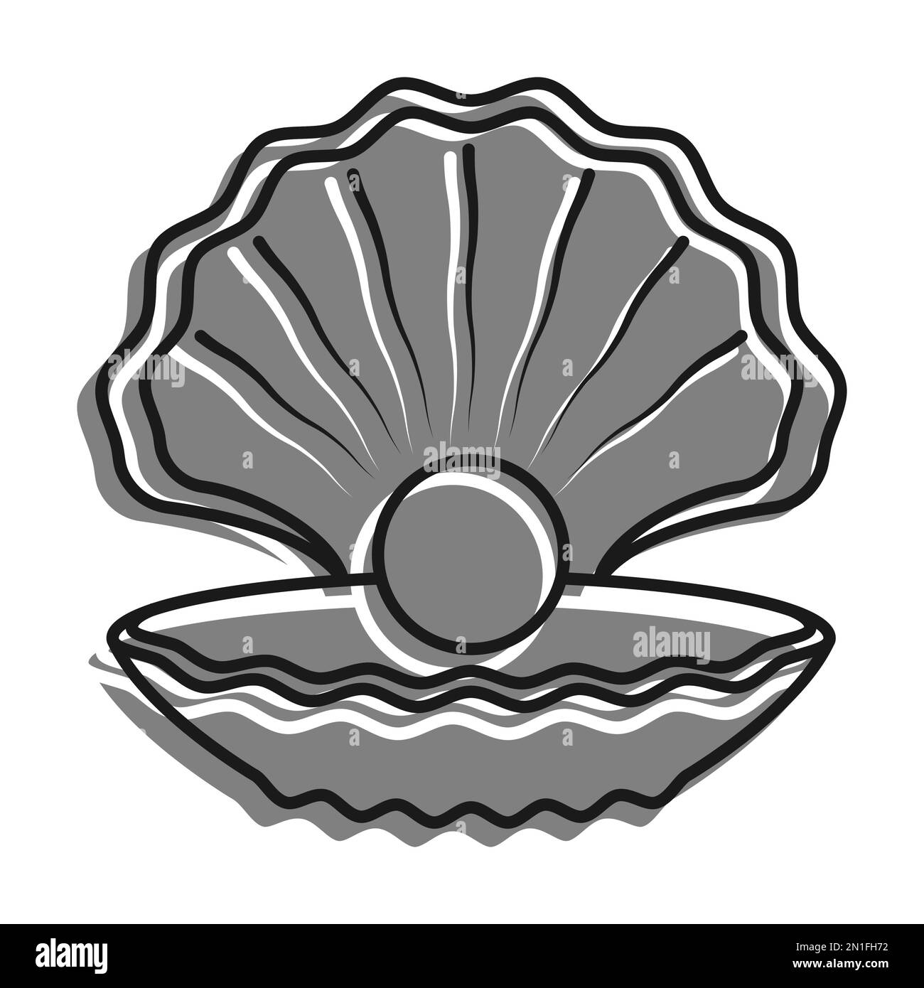 Perle marine pleine d'icône de couleur grise et en coquille ouverte. Trésor de la mer et de l'océan. Vecteur noir et blanc simple Illustration de Vecteur