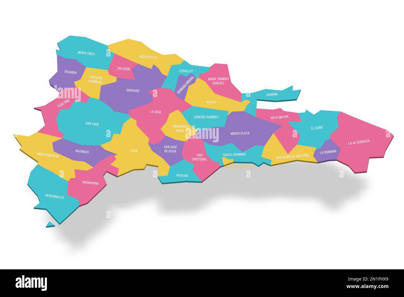 République dominicaine carte politique des divisions administratives - provinces et district national. 3D cartes vectorielles colorées avec étiquettes de nom. Illustration de Vecteur