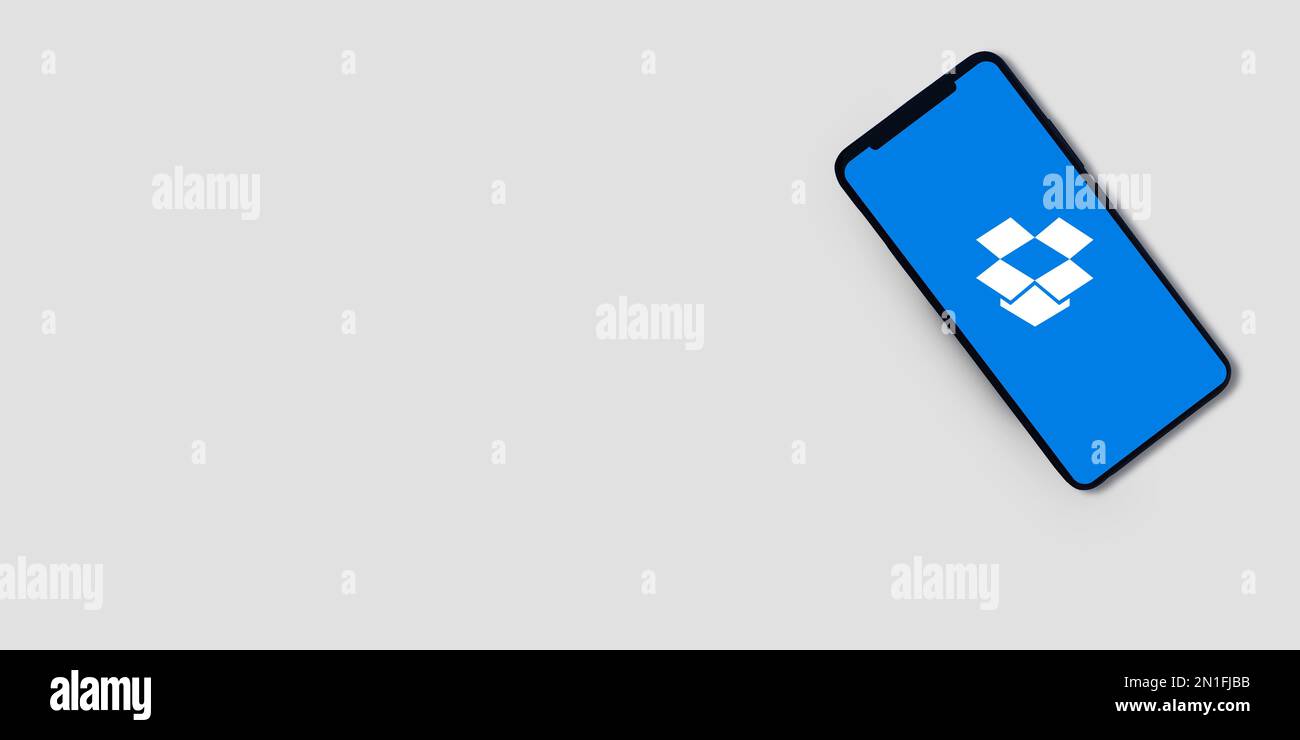 Application mobile Dropbox avec espace de copie pour le texte, toile de fond éditoriale Banque D'Images