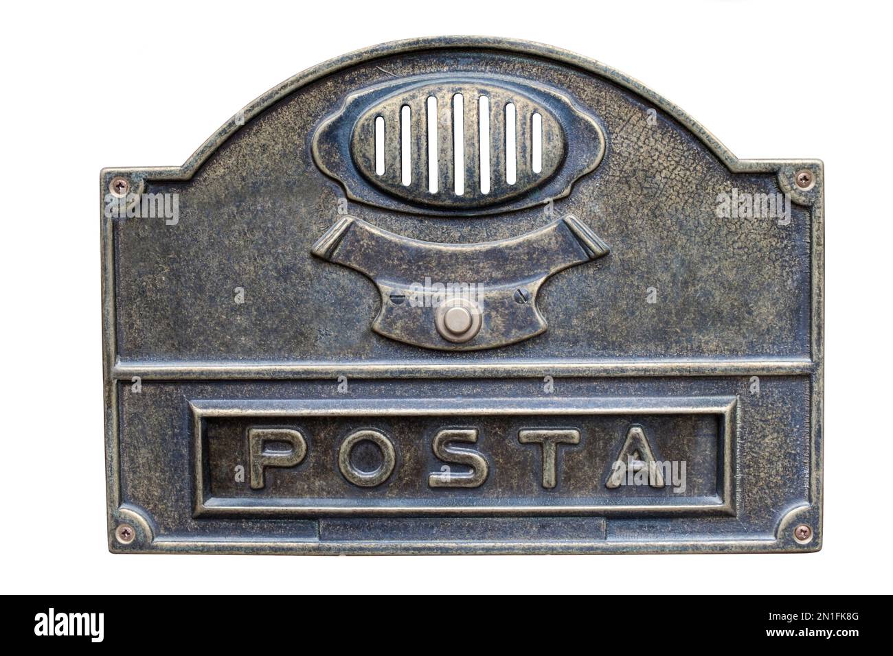 Ancien mailslot italien avec Simbol traditionnel de Posta - Mail isolé sur fond blanc Banque D'Images