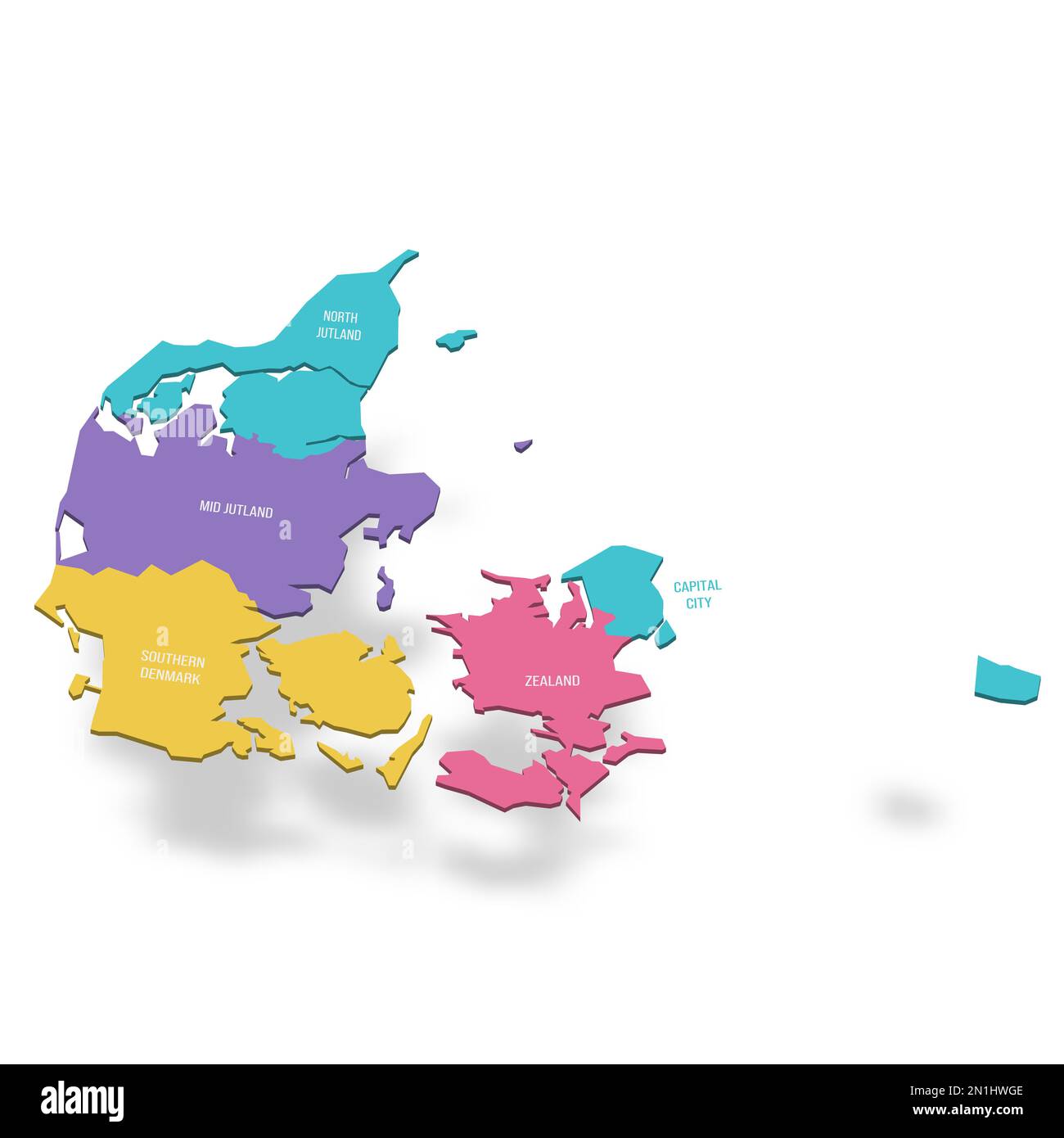 Danemark carte politique des divisions administratives régions. 3D