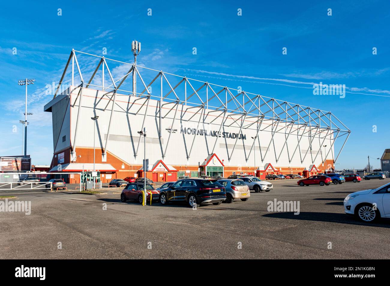 Mornflake Stadium, stade du club de football Crewe Alaxandra, Crewe Cheshire, Royaume-Uni Banque D'Images
