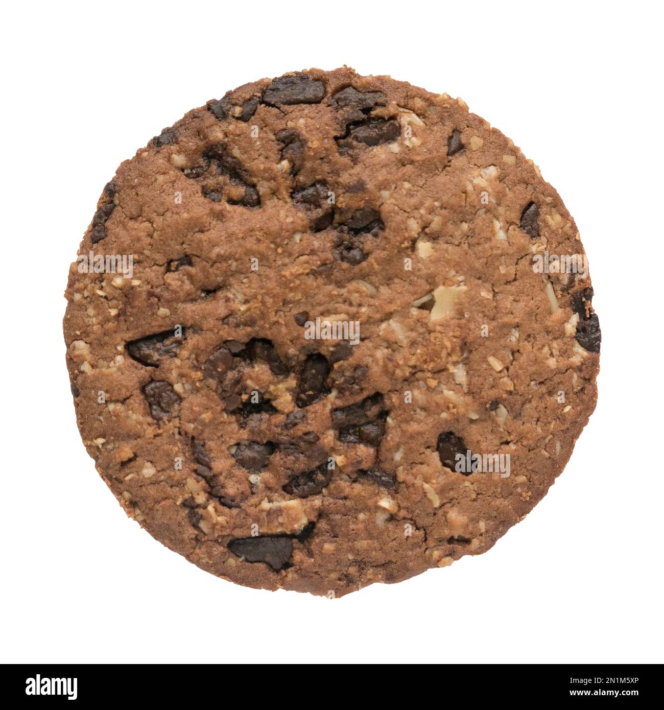 Biscuits d'avoine au chocolat noir isolés sur fond blanc. Banque D'Images