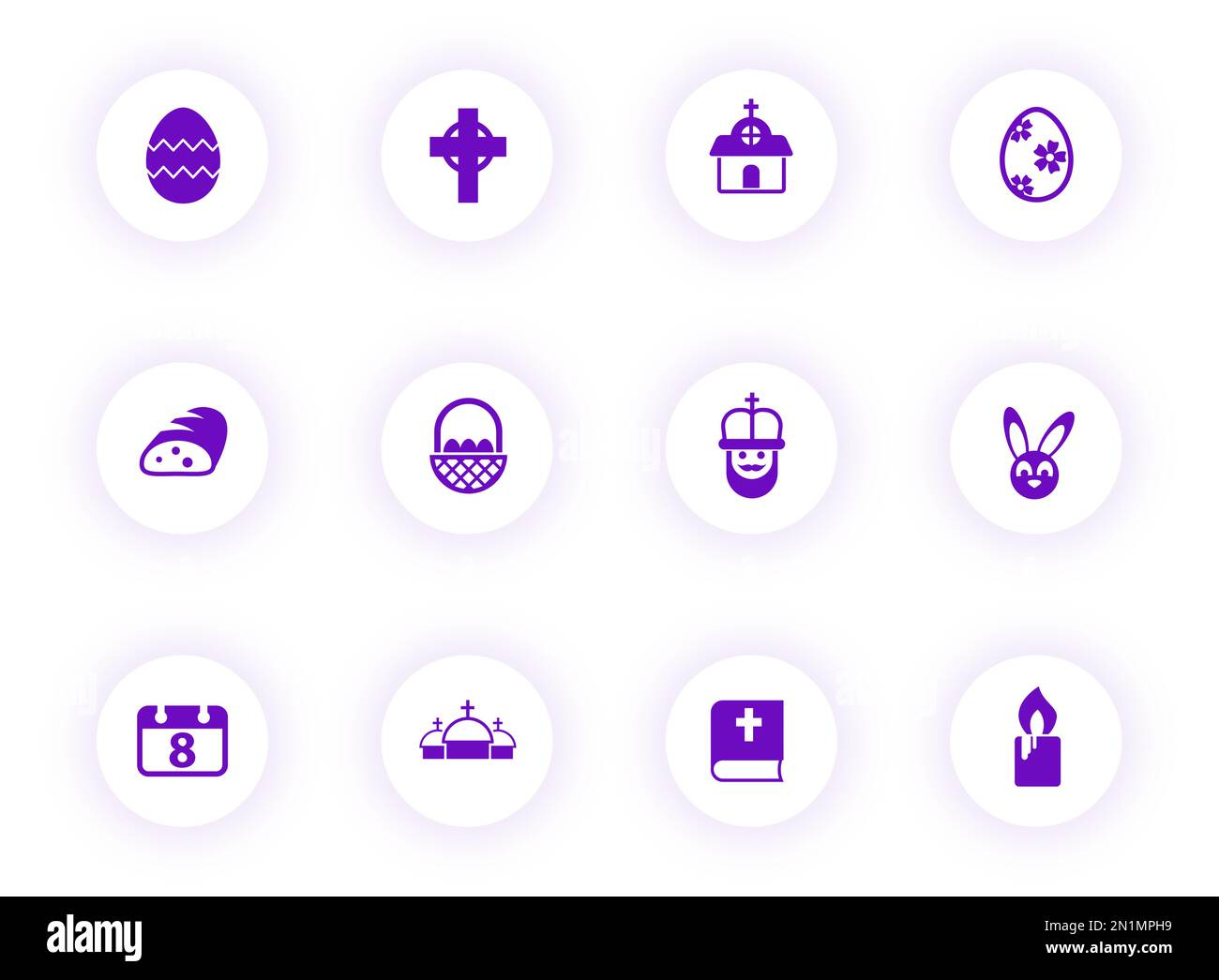 icônes de vecteur de couleur violet de pâques sur les boutons ronds clairs Illustration de Vecteur