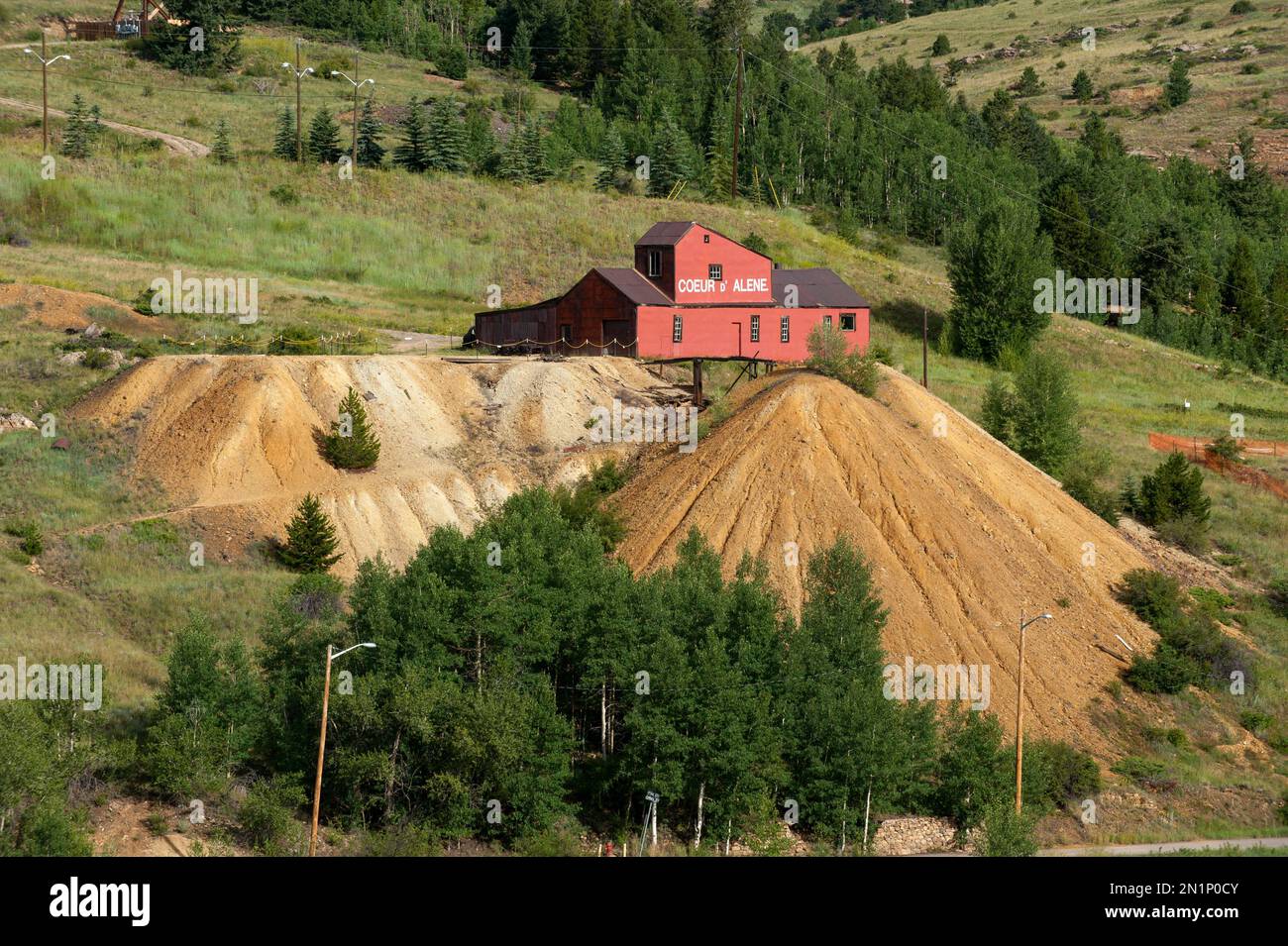 La mine, le moulin et la pile de résidus historiques de coeur d'Alene dans Central City, Colorado - site de la première ruée vers l'or du Colorado. Banque D'Images