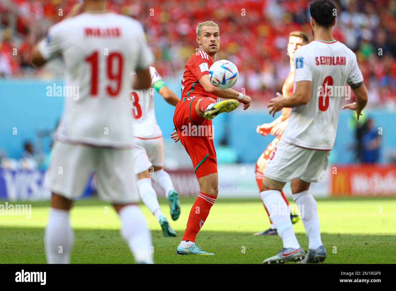 DOHA, QATAR - NOVEMBRE 25 : Aaron Ramsey lors de la coupe du monde de la FIFA, Qatar 2022, match du groupe B entre le pays de Galles et l'Iran au stade Ahmad Bin Ali sur 25 novembre 2022 à Doha, Qatar. (Photo par MB Media) Banque D'Images