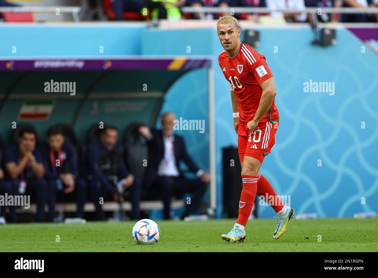 DOHA, QATAR - NOVEMBRE 25 : Aaron Ramsey lors de la coupe du monde de la FIFA, Qatar 2022, match du groupe B entre le pays de Galles et l'Iran au stade Ahmad Bin Ali sur 25 novembre 2022 à Doha, Qatar. (Photo par MB Media) Banque D'Images